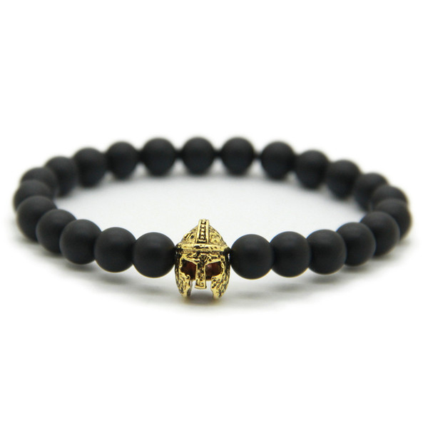 New Design 1PCS 8mm Matte Agate Stone Beads Gold Silver Rose Plated Lion Wolf Helmet Bracelets