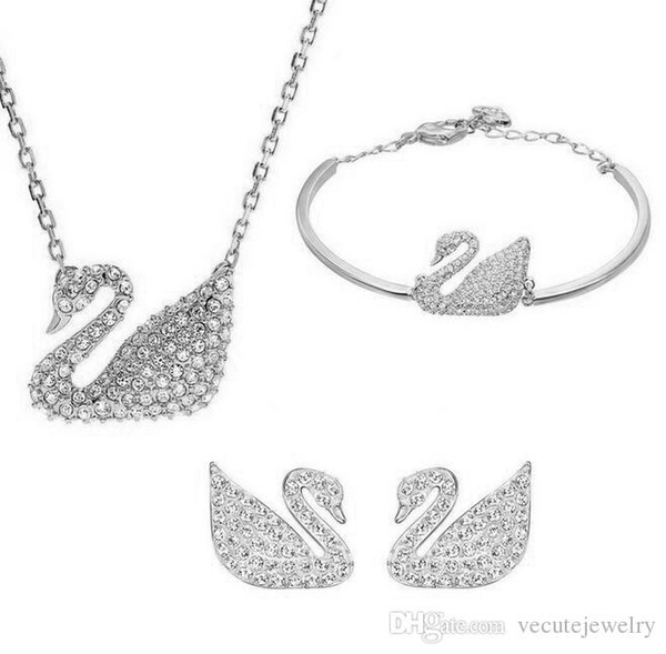 Gold Silver Plated Austrian Crystal Swan Jewelry Set for Women Made With Swarovski Elements Animal Jewelry Sets Wedding Jewelry 3pcs/set