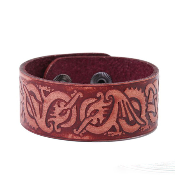 Vintage Style JVintage Double Crow Sigil Handmade Men Wicca Leather Cuff Bracelets & Bangles Jewelry