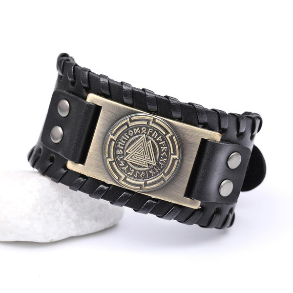 Drop Shipping Odin 24 Norse Runes Slavic Amulet Sigil Bangles Mens Wide Leather Bracelets Viking Europe Designer Bracelet