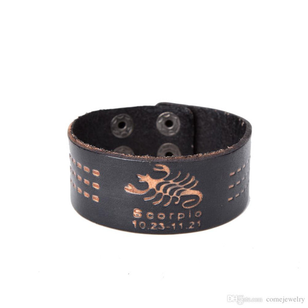 Scorpio 12 Zodiac Signs Punk Wrap Constellations Adjustable fashion Leather Bracelets for man woman as festival and birthday gifts