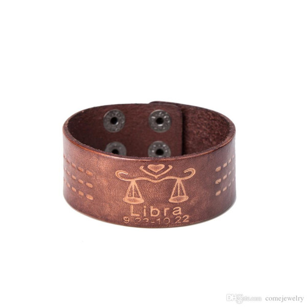 Libreast support 12 Zodiac Signs Punk Wrap Constellations Adjustable fashion Leather Bracelets for man woman as festival and birthday gifts