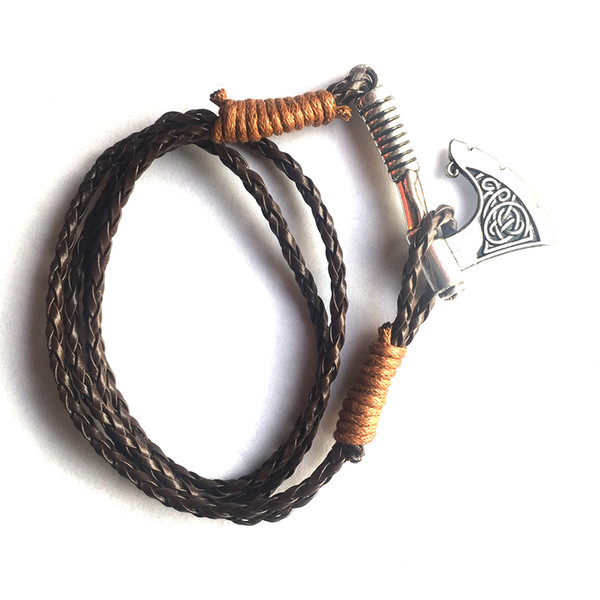 Vintage Style Charm Bracelet Viking Feeling Axe Pendant Different Color Rope Chain Personality Jewelry Zinc Alloy Dropshipping