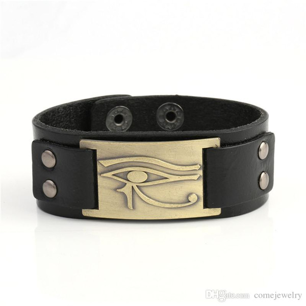 Lemegeton 2022New Egyptian Style Plated Ankh Eye Of Horus Sigil Bracelet Mens Genuine Leather Luxury Bracelet