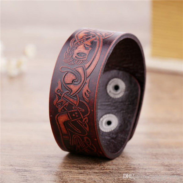 Religious Style Wicca Leather Bracelet With Alloy Buckle Adjustable Men & Women Leather Jewelry