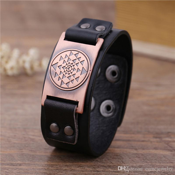 New Vintage Gothic Sigil Enochian Amulet Mixed Color Leather Charm Hidden Clasp Men's Bracelet & Bangles Jewelry