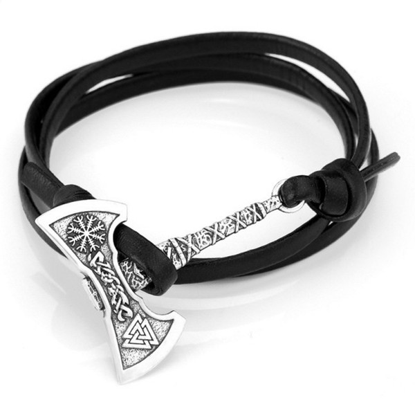 Vintage Unisex Charm Bracelet Axe Shape Pendant Valknut And Snowflake Pattern In Charm Viking Jewelry Zinc Alloy Dropshipping