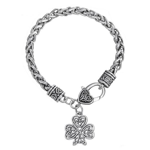 Fashion Leaf Religious Charm Symbol Happiness Lucky Heart Lobster Clasp Pendant Zinc Alloy Thick Wheat Chain Bracelet