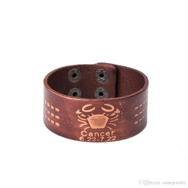 Cancer 12 Zodiac Signs Punk Wrap Constellations Adjustable fashion Leather Bracelets for man woman as festival and birthday gifts