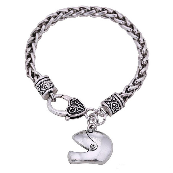 Wholesale Silver Tone Color Cheap Zinc Alloy Helmet Sport Pendant bracelet for Women and Men with Link Chain