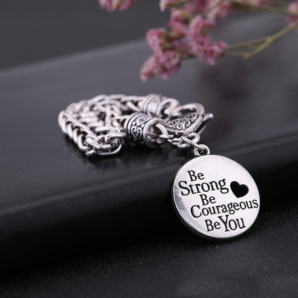 Wholesale Dropshipping Cheap Inspired Message Be Strong Be Courageous Be You Encouraged Pendant bracelet