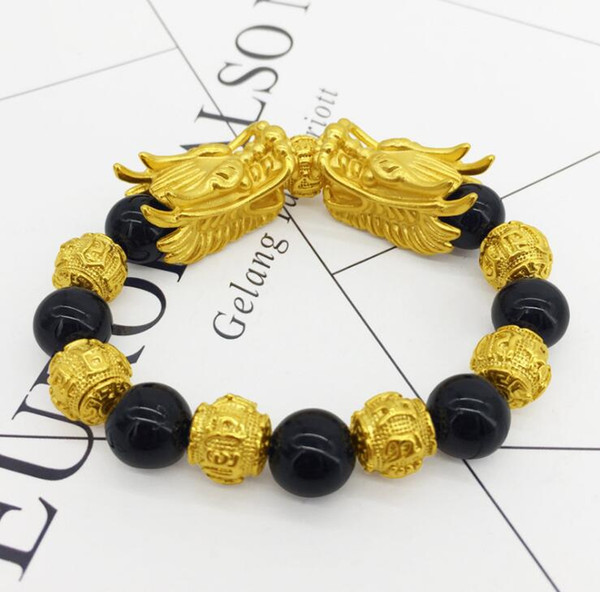 New Hot Gold Color Pi Xiu Obsidian Stone Buddha Beads Bangles Thermochromis Lucky Energy Bracelet for Men & Women