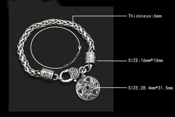 round Shape witch dragon totem Amulet ancient China royal symbol black crystal pendant Bracelet gifts For Men