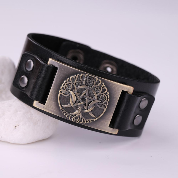 Tree Of Universe Nordic Hexagram Amulet Bracelet Mens Designer Jewelry Black And Brown Genuine Leather Bracelets