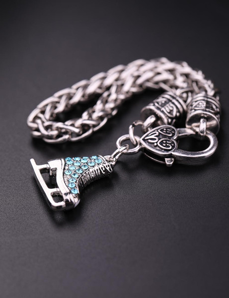 Dropshipping Different Color Rhinestone Ice Skates Shoe Pendant bracelet for Women and Men Sport Jewelry