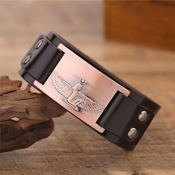 Direct Factory Holy Guardian Angel Viking Bracelet Mens Amulet Charm Bracelet Genuine Leather Luxury Bangles