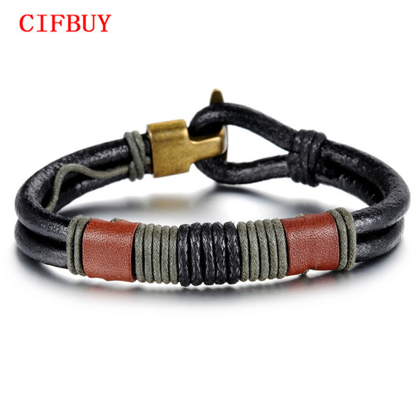 CIFBUY Jewelry Casual Sporty Leather Bracelet For Men Fashion New 2015 Charm Jewelry Link Chain Bangles Accessory PH859