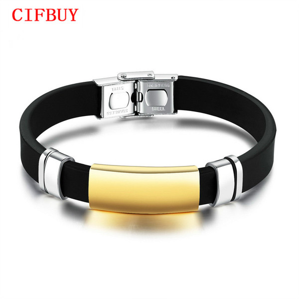 CIFBUY Sport Men's Silicone Bracelets Smooth Design Black / Champagne Gold Color 10 MM Width Length Adjustable Male Gift PH1157