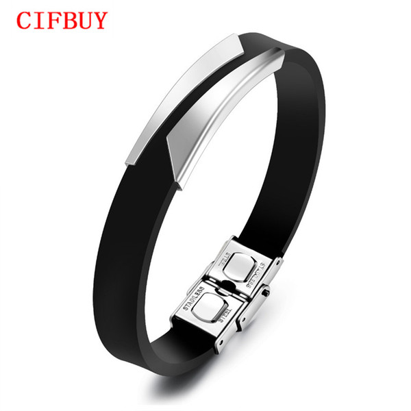 Fashion Silicone Men's Bracelets Unique Cutting Hollow Design Length Adjustable Stainless Steel Man Jewelry Bangles PH1106