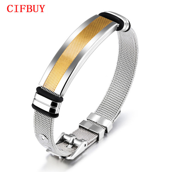 CIFBUY Simple Bracelet For Men Mesh Strap Band Perimeter 16.5-21 CM Black/ Gold Color Stainless Steel Male Wrap Bracelets GH877