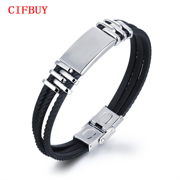 CIFBUY Three Layers Silicone Wrap Bracelets For Man New Fashion Simple Design Stainless Steel Men Jewelry Accessories PH1074