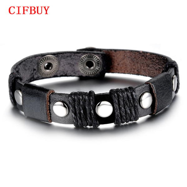 EU Retro Handmade Weaved Leather Bracelet Adjustable Vintage Stainless Steel Rivet Men Jewelry Bangle Accessories 856