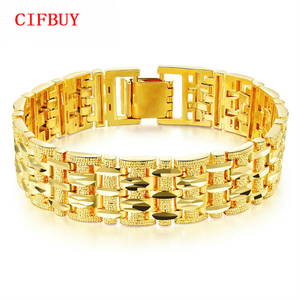 CIFBUY Gold Color Bracelet Bangle For Men Women Luxury Wedding Bridal jewelry 20cm*15mm Chunky Link Chain Bracelet, KS509