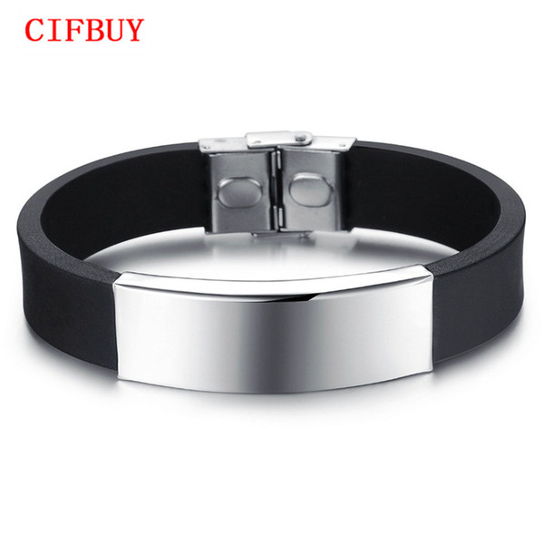 CIFBUY Wholesale New Fashion Genuine Silicone Man Bracelet Rock Punk Plain Bright Stainless Steel Men Jewelry Christmas Gift 867