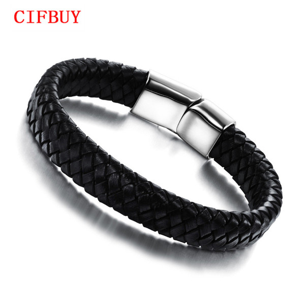 CIFBUY Fashion Knitted Genuine Leather Rope Chain Man Bracelets Classical Simple Design Men Jewelry With Magnet Buckle PH894