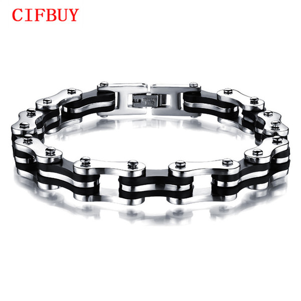 CIFBUY 22.5cm*9mm Stainless Steel Silicone Bracelet Biker Bicycle Motorcycle Chain Men's Bracelets Mens Bangles Jewelry GS3136