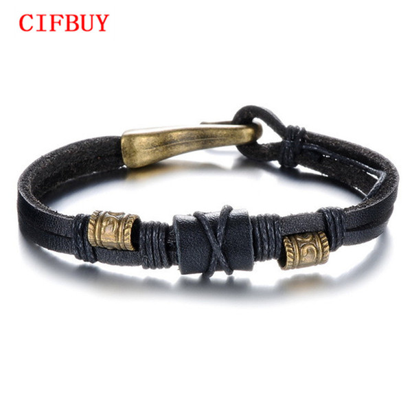 CIFBUY Brand Fashion New 2016 Handmade Leather Wrap Bracelets Vintage Cheap Price Alloy Men Jewelry Good Gift For Man PH884