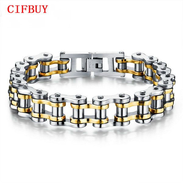 Bike Bicycle Chain Link Bracelet For Men Stainless Steel Chunky & Two Tone 21.5CM Long Male Jewelry Gift Drop Shipping 781