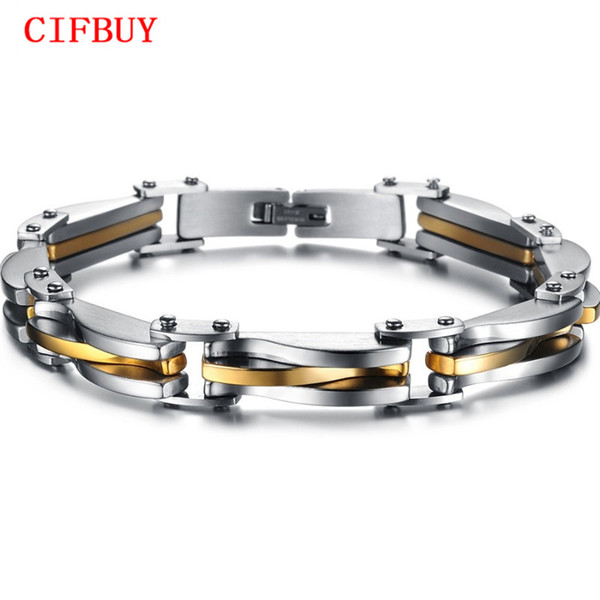 CIFBUY Punk Rock Heavy Metal Bracelet Silver/Gold Color texture Stainless Steel Infinity Link Chain Bracelet Cool Men Jewelry