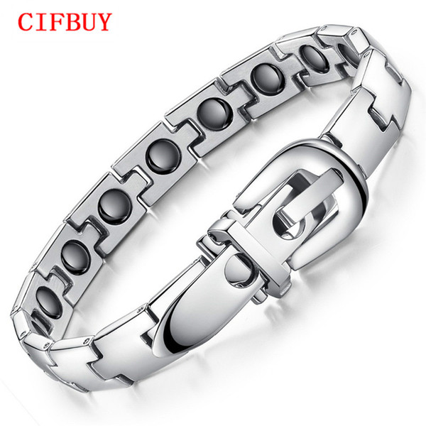 CIFBUY JEWELRY BRACELET Healing Stainless Steel Magnetic Bracelet Mosaic of 16 natural bio-magnetic Care bracelet GS977