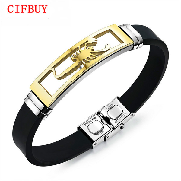 CIFBUY Silicone Man Bracelets Fashion Stainless Steel Scorpion Design Length Adjustable Cool Men Jewelry Bangles PH1085