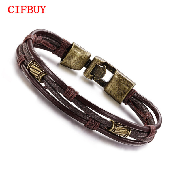 CIFBUY Fashion Multi-Layer Genuine Leather Man Bracelets Casual/Sporty Easy Alloy Hook Link Chain Men Jewelry Cheap Price