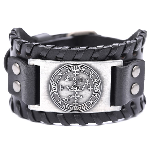 Lemegeton New Arrival Michael Raphael Uriel Gabrie Viking Style Bracelet Wide Cuff Wristband Leather Bracelets Mens Designer Jewelry