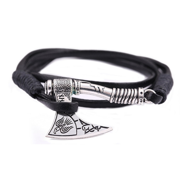 Lemegeton 8 Styles Flying Swallow Odins Symbol Axe Pendant Bracelets Genuine Leather Rope Bracelet 2018 New Viking Mens Jewelry