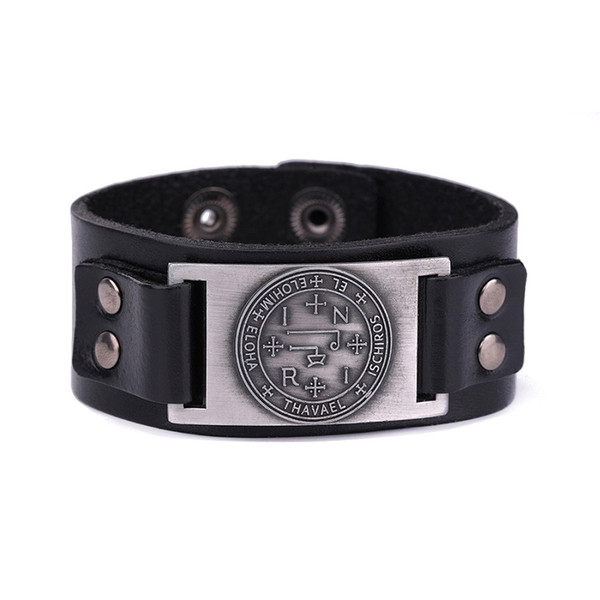 Lemegeton Dawapara Seal of Solomon Talisman Genuine Leather Bracelet Sigil of Archangel Thavael Mens Wiccan Bracelet Pour Hommes