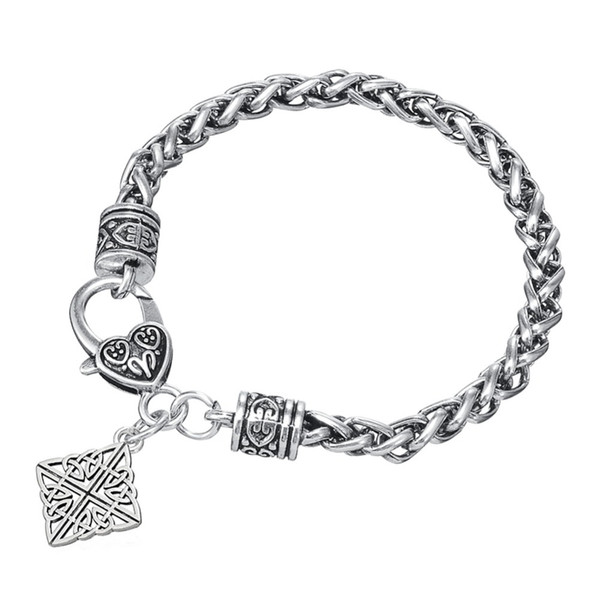 Irish Knot Square Pendant Bracelet Talisman Four World Viking Amulet Jewelry Adjustable Rope Chain Men Bracelet