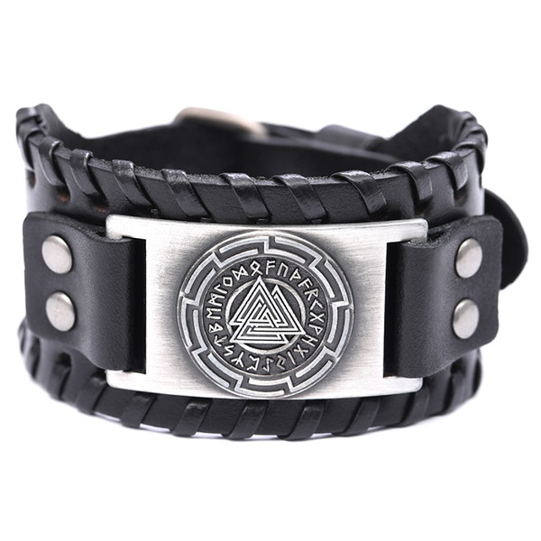 Lemegeton Drop Shipping Odin 24 Norse Runes Slavic Amulet Sigil Bangles Mens Wide Leather Bracelets Viking Europe Designer Bracelet