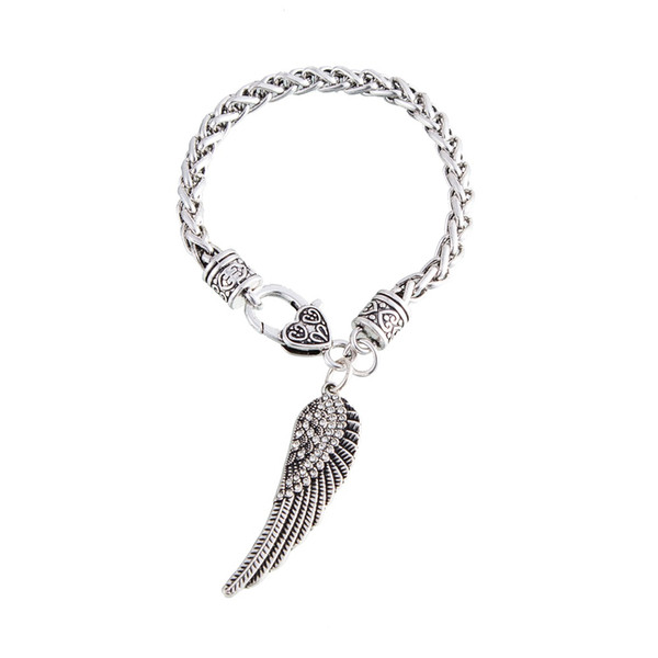 lemegeton Dropshippiing Alloy Rhinestone Angel Wing Religious Pendant Bracelet Fashion Jewelry Bracelet