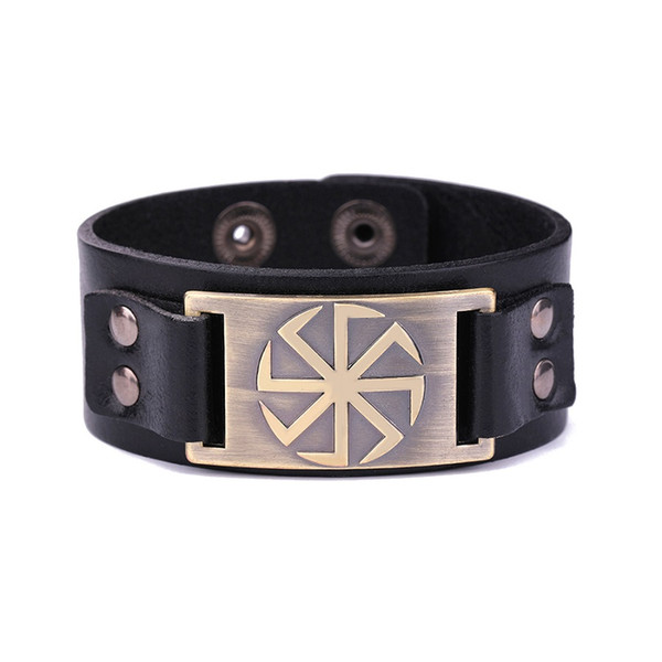 Lemegeton New arrival Black And Brown Slavic Amulet Genuine Leather Bracelet Mens Snap Button Luxury Bracelet Fashion Gift For Man