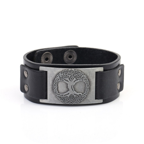 Lemegeton Drop Shipping Tree Of Life Viking Style Charm Bracelet Black And Brown Mens Leather Rope Bracelet