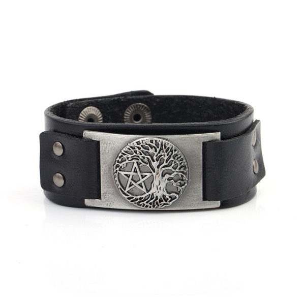 Lemegeton 2018 New Tree Of Life Charm Mens Bracelets Portugal Yggdrasil Pentacle Genuine Leather Designer Luxury Bracelet