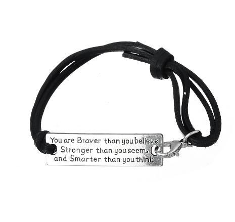 lemegeton Fishhook Wholesale Dropshipping Rectangle Encourage Spiritual Words Bracelets Knot Brown and Black Leather Bracelet Bangles