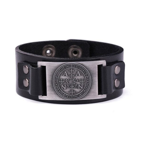 Lemegeton Seal of Solomon Sigil of Archangel Thavael Viking Style Bracelet Mens Genuine Leather Bracelet Luxury Jewelry For Gift