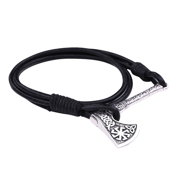 Lemegeton Factory Direct Antique Color Sun Wheel Axe Pendant Bangles Multi Layer Leather Mens Bracelets Viking Designer Jewelry