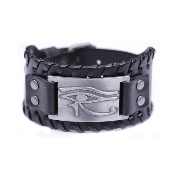 Lemegeton The Eye Of Horus Sigil Men Wide Cuff Wristband Bracelet Punk Designer Real Leather Bracelet