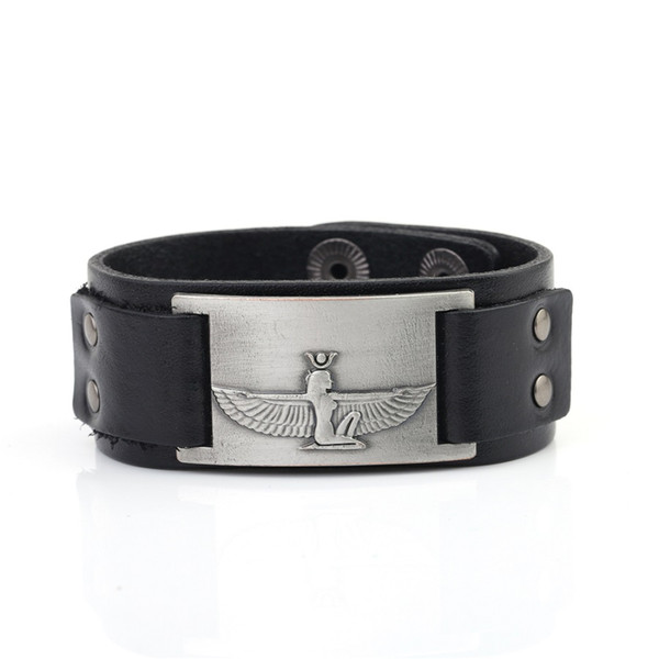 Lemegeton Direct Factory Holy Guardian Angel Viking Bracelet Mens Amulet Charm Bracelet Genuine Leather Luxury Bangles